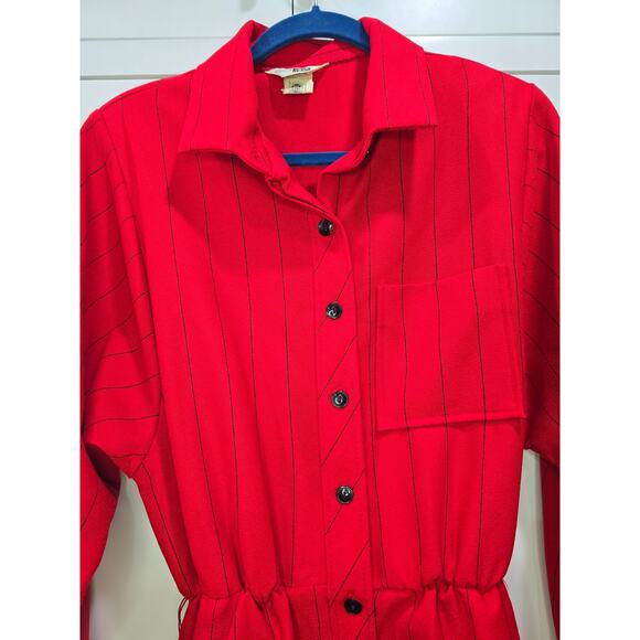 Vintage 1980s Sears“The Fashion Place” Red Striped Shirt Dress – Size 16 (union) - Picture 2 of 16